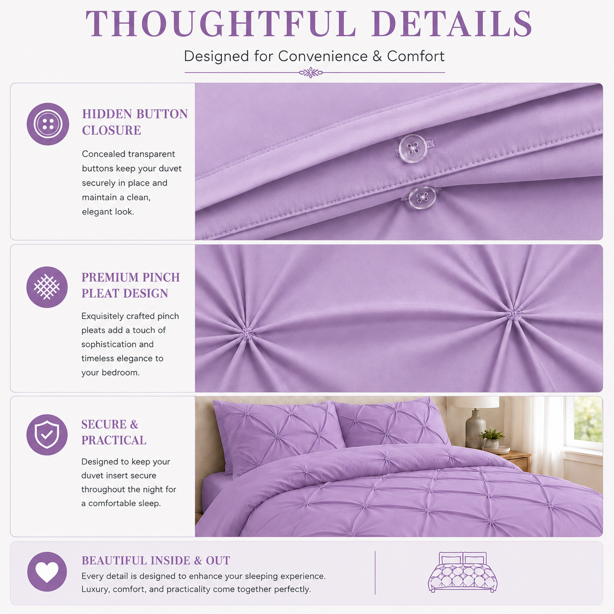 Alexander Pintuck Pinch Pleated Duvet Cover Set – Easy Care Microfibre Bedding | Night Zone