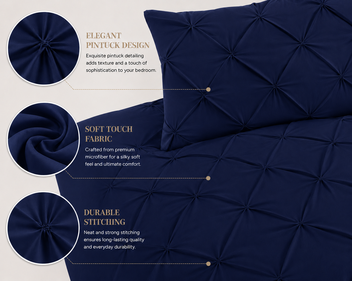 Alexander Pintuck Pinch Pleated Duvet Cover Set – Easy Care Microfibre Bedding | Night Zone