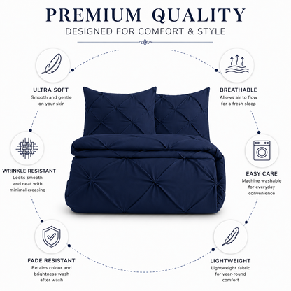 Alexander Pintuck Pinch Pleated Duvet Cover Set – Easy Care Microfibre Bedding | Night Zone