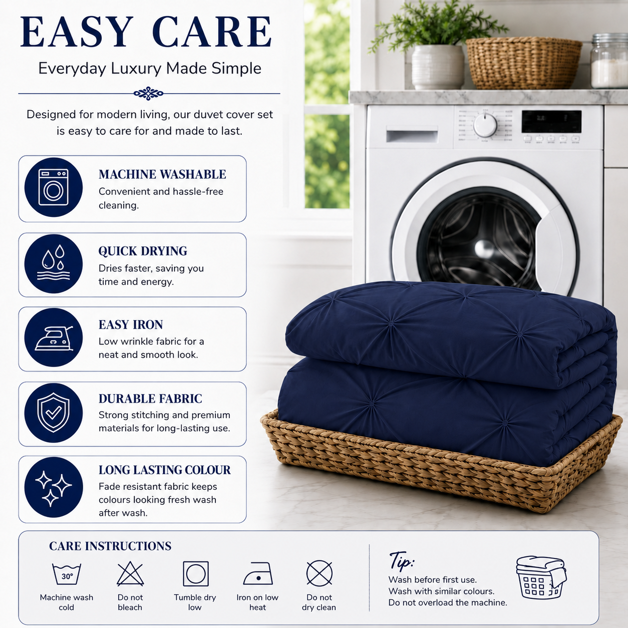 Alexander Pintuck Pinch Pleated Duvet Cover Set – Easy Care Microfibre Bedding | Night Zone