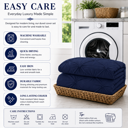 Alexander Pintuck Pinch Pleated Duvet Cover Set – Easy Care Microfibre Bedding | Night Zone