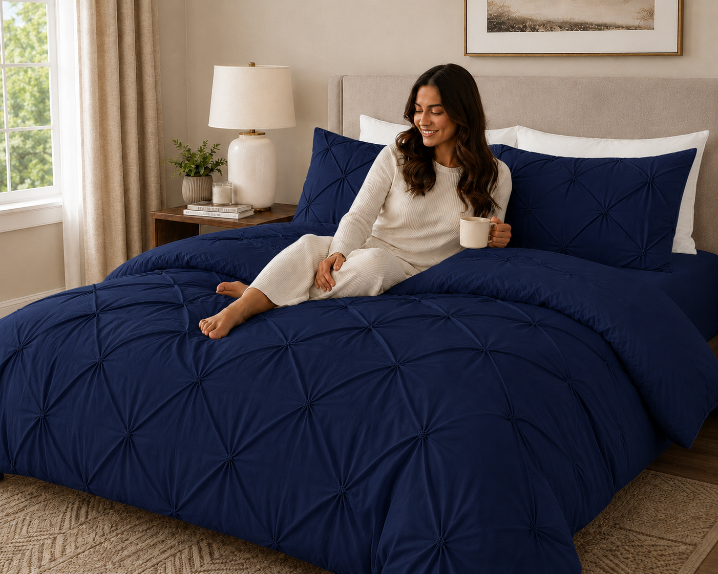 Alexander Pintuck Pinch Pleated Duvet Cover Set – Easy Care Microfibre Bedding | Night Zone