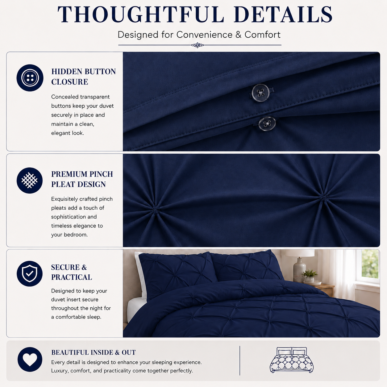 Alexander Pintuck Pinch Pleated Duvet Cover Set – Easy Care Microfibre Bedding | Night Zone