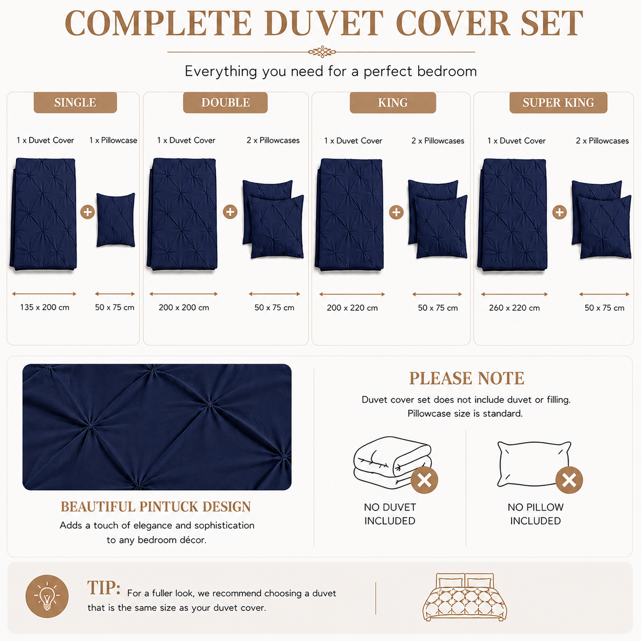 Alexander Pintuck Pinch Pleated Duvet Cover Set – Easy Care Microfibre Bedding | Night Zone