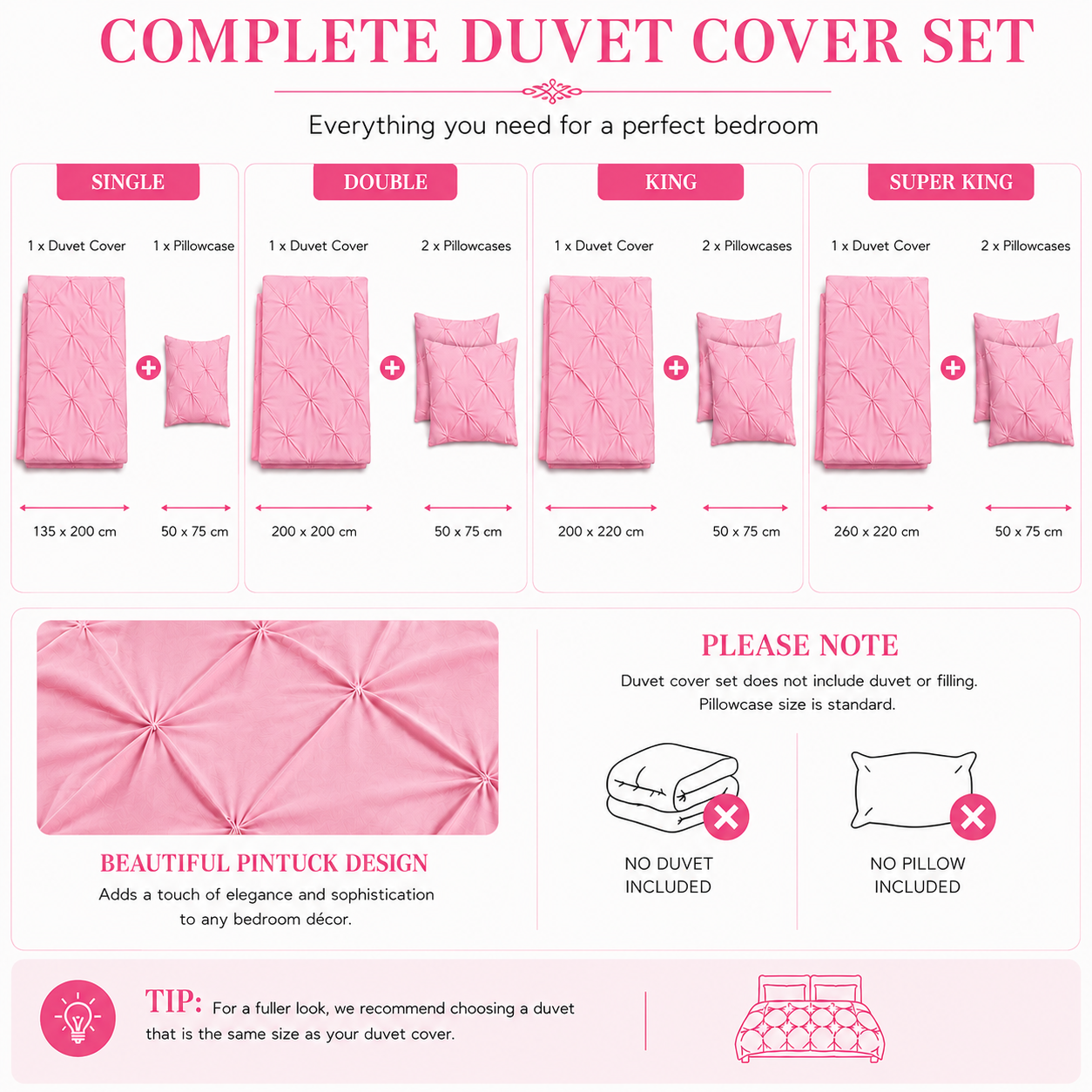 Alexander Pintuck Pinch Pleated Duvet Cover Set – Easy Care Microfibre Bedding | Night Zone