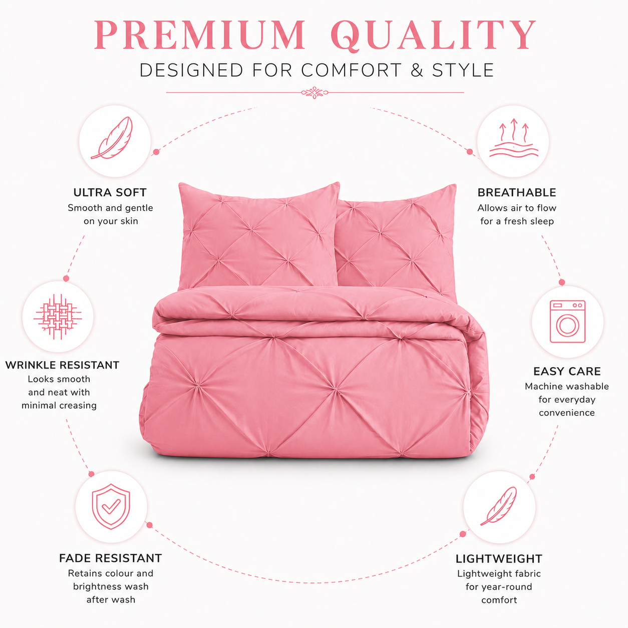 Alexander Pintuck Pinch Pleated Duvet Cover Set – Easy Care Microfibre Bedding | Night Zone