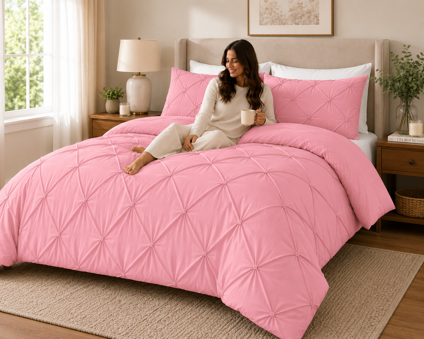 Alexander Pintuck Pinch Pleated Duvet Cover Set – Easy Care Microfibre Bedding | Night Zone
