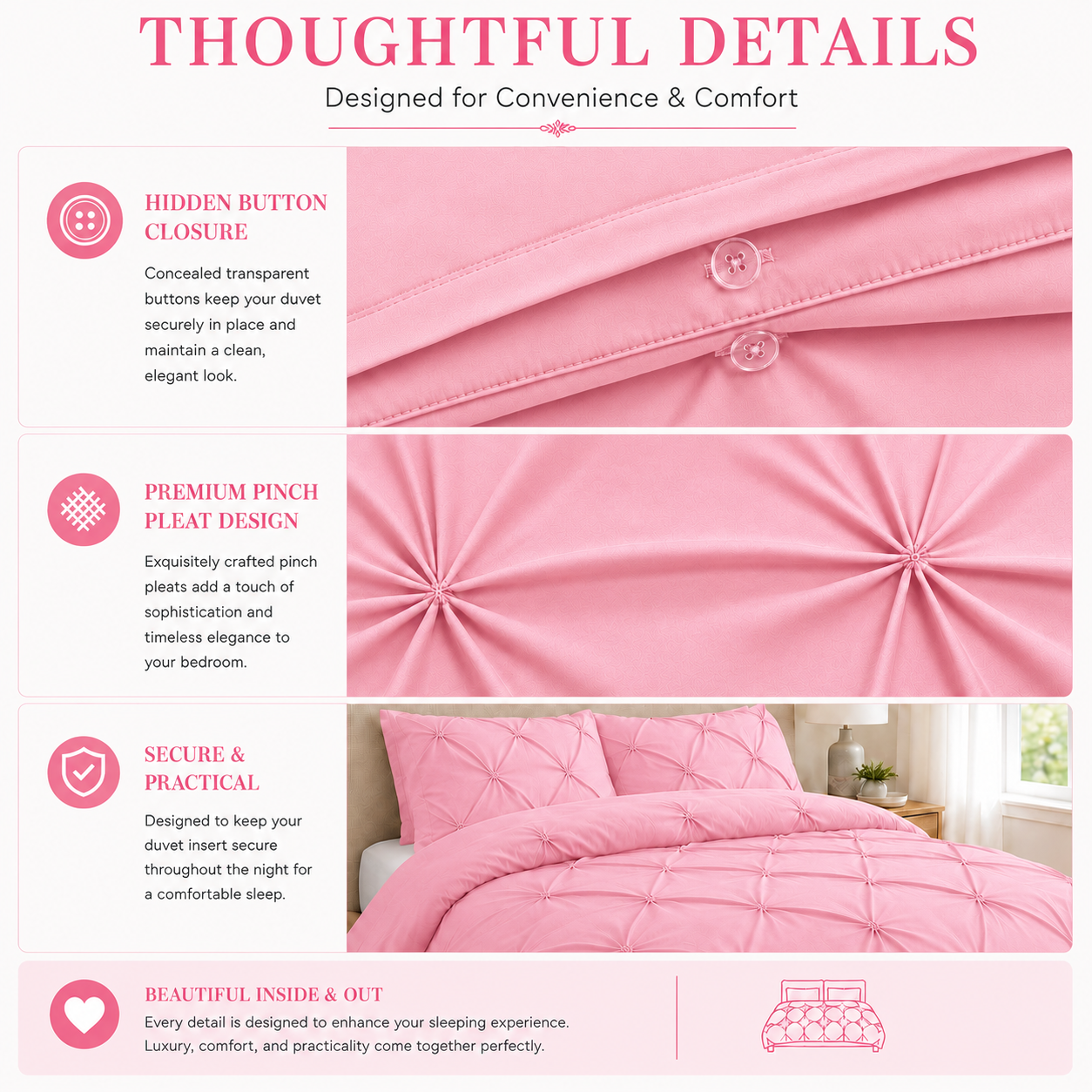 Alexander Pintuck Pinch Pleated Duvet Cover Set – Easy Care Microfibre Bedding | Night Zone