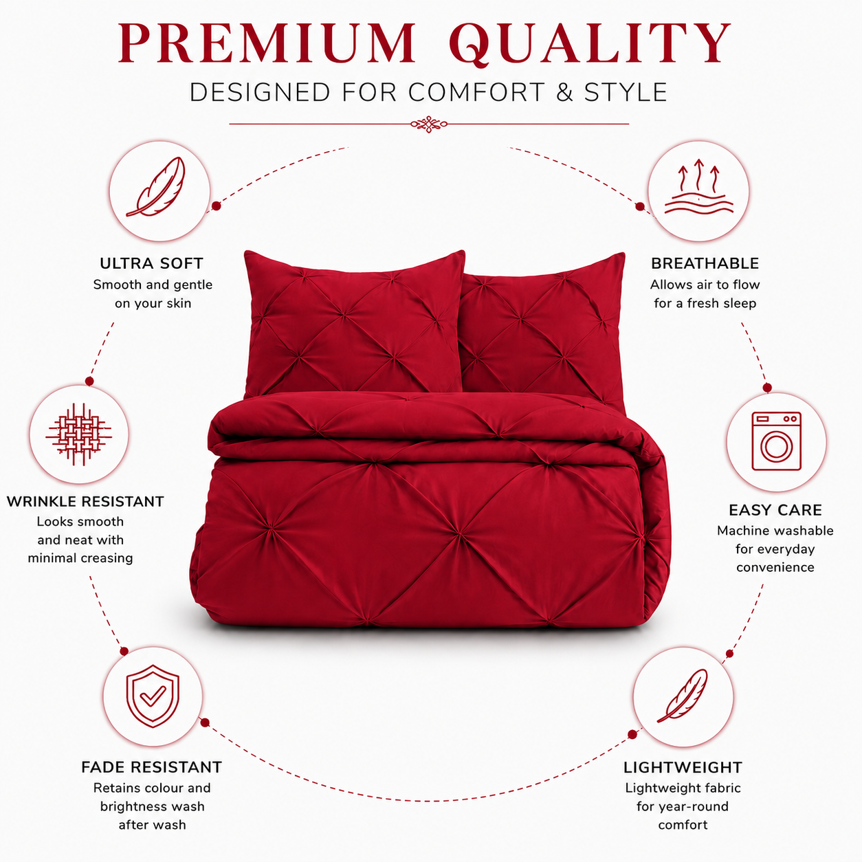 Alexander Pintuck Pinch Pleated Duvet Cover Set – Easy Care Microfibre Bedding | Night Zone