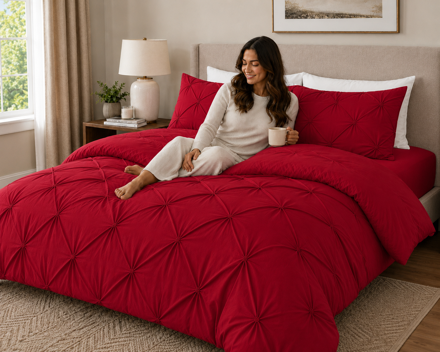 Alexander Pintuck Pinch Pleated Duvet Cover Set – Easy Care Microfibre Bedding | Night Zone