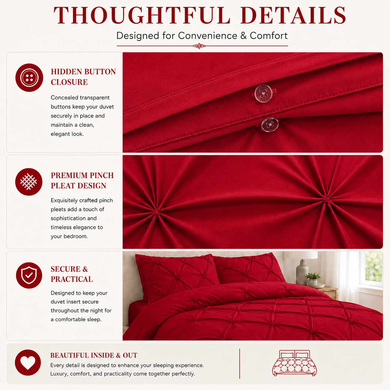 Alexander Pintuck Pinch Pleated Duvet Cover Set – Easy Care Microfibre Bedding | Night Zone