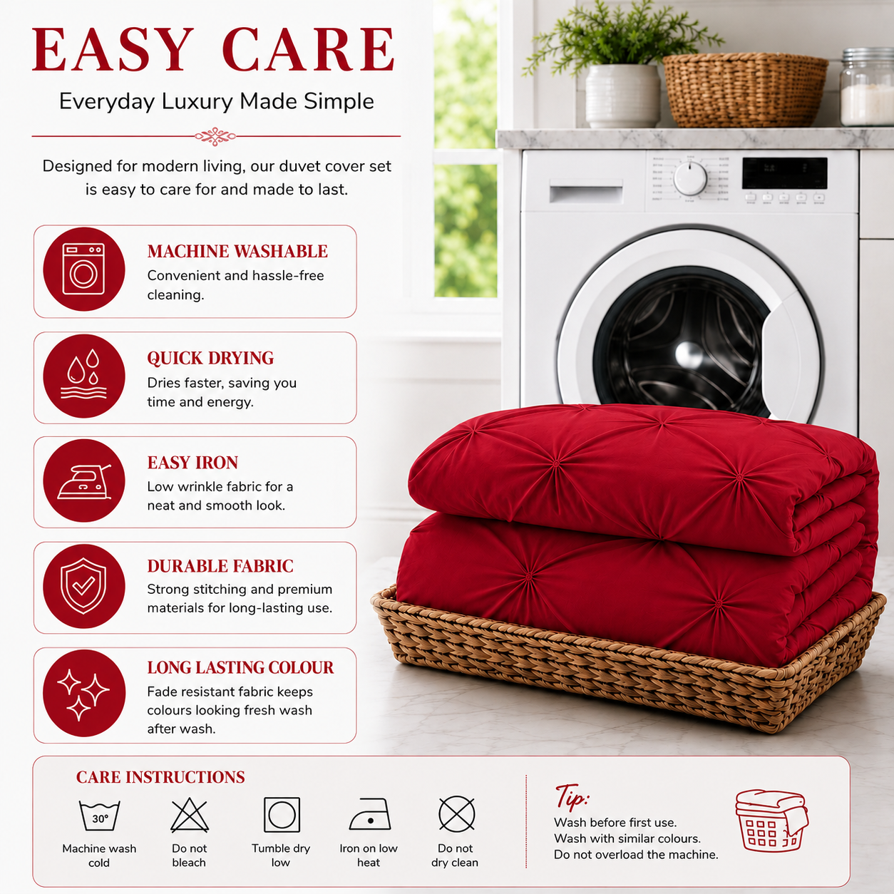 Alexander Pintuck Pinch Pleated Duvet Cover Set – Easy Care Microfibre Bedding | Night Zone