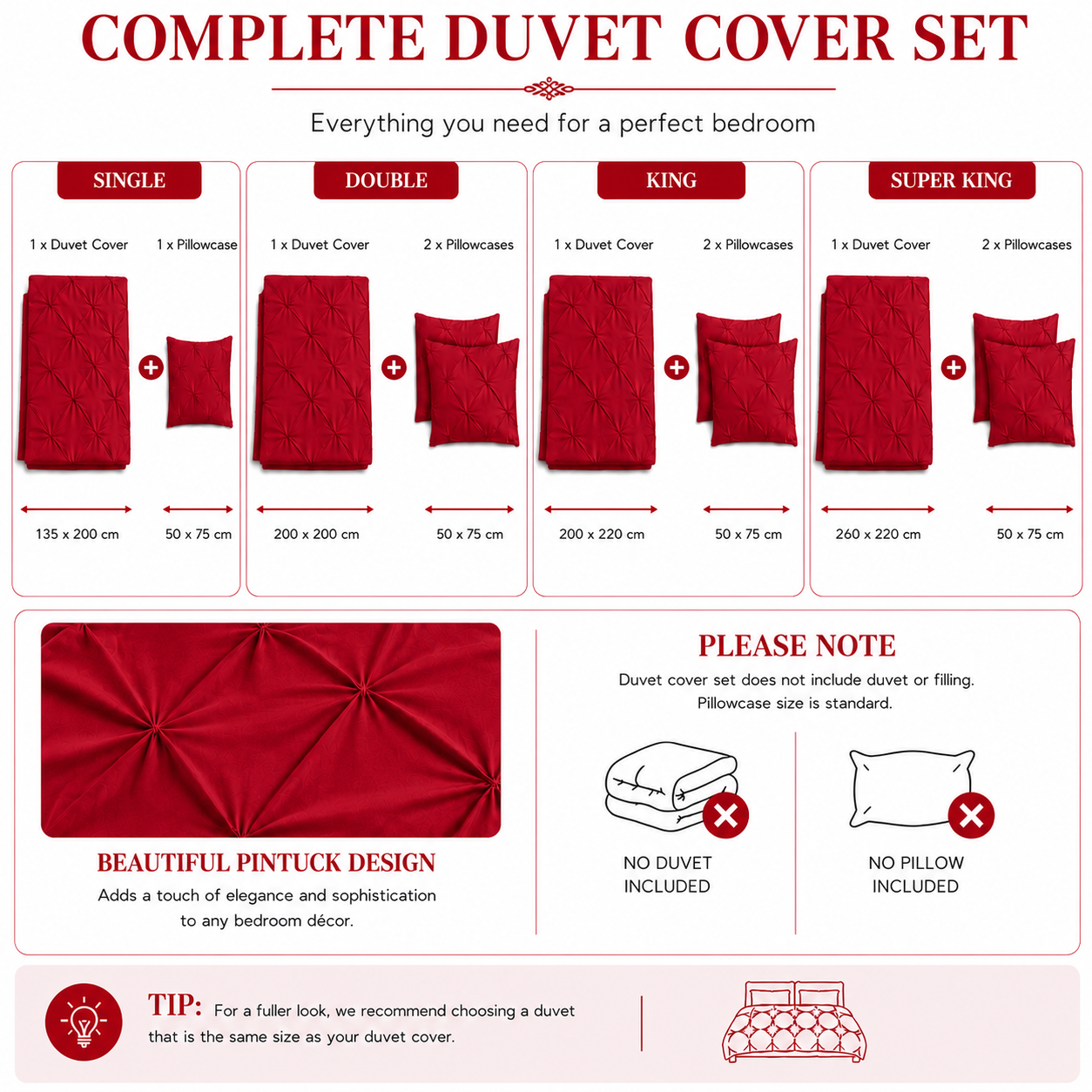 Alexander Pintuck Pinch Pleated Duvet Cover Set – Easy Care Microfibre Bedding | Night Zone