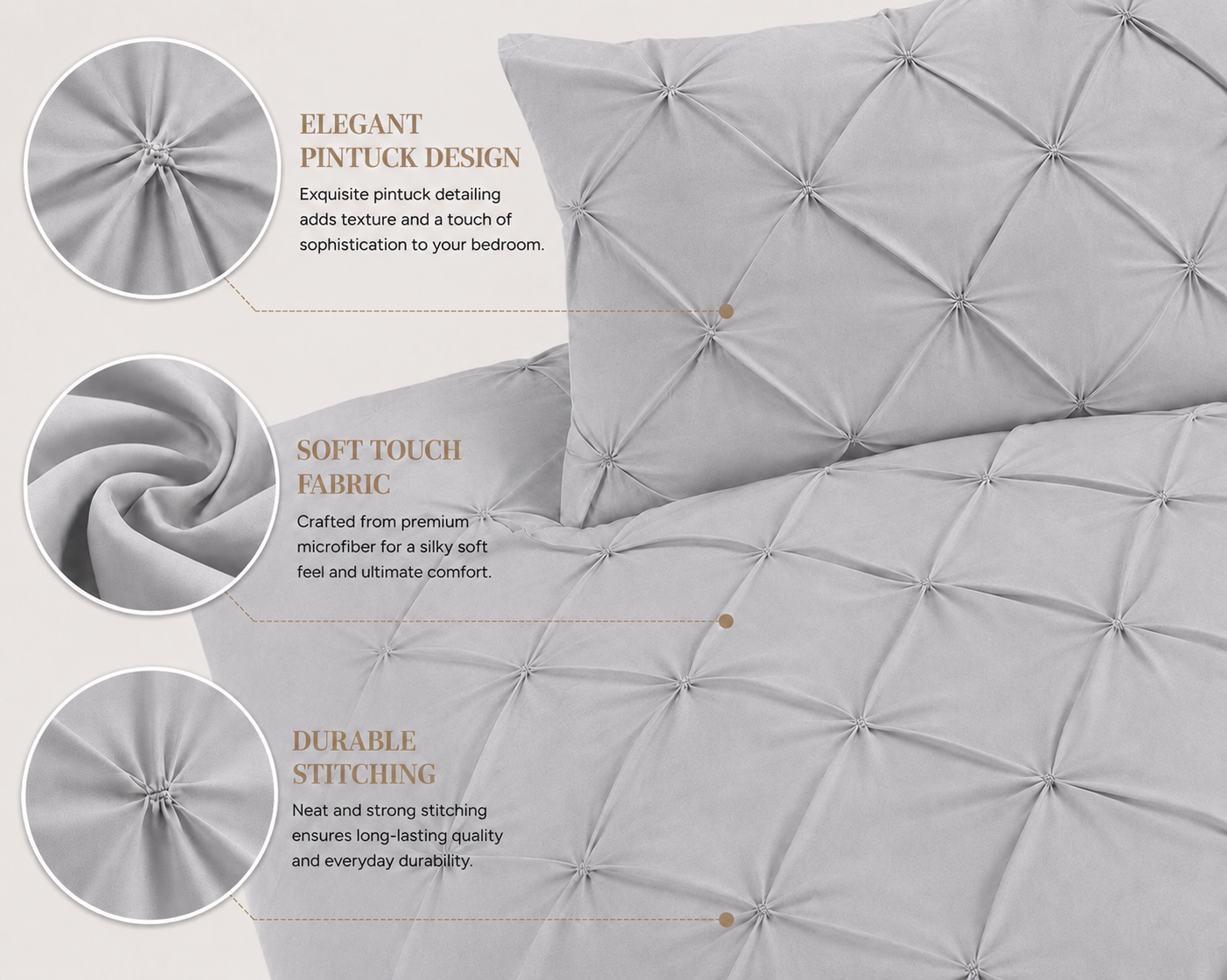 Alexander Pintuck Pinch Pleated Duvet Cover Set – Easy Care Microfibre Bedding | Night Zone
