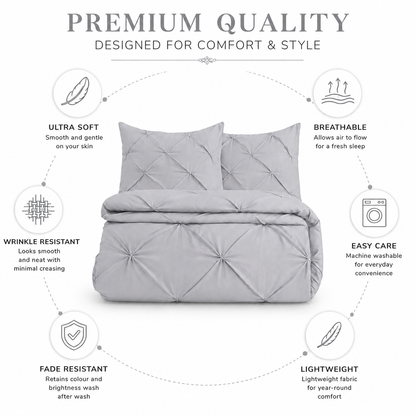 Alexander Pintuck Pinch Pleated Duvet Cover Set – Easy Care Microfibre Bedding | Night Zone