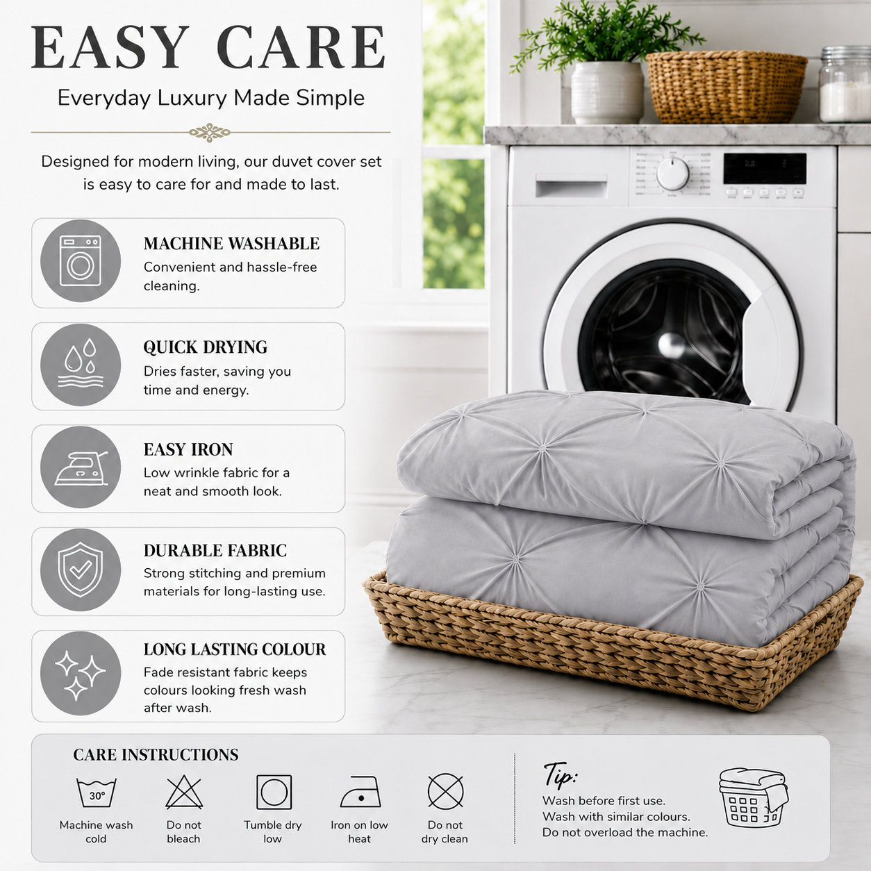 Alexander Pintuck Pinch Pleated Duvet Cover Set – Easy Care Microfibre Bedding | Night Zone