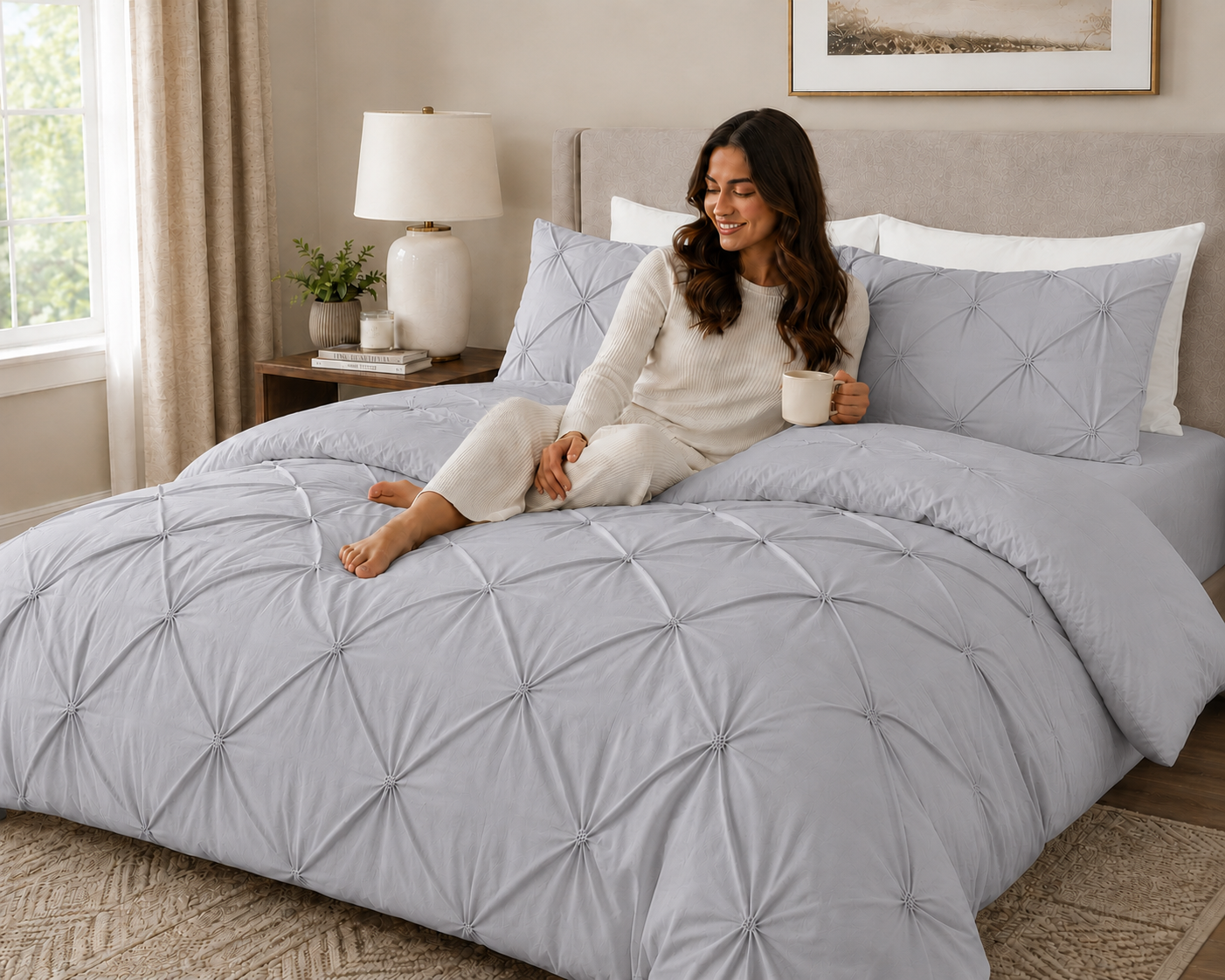 Alexander Pintuck Pinch Pleated Duvet Cover Set – Easy Care Microfibre Bedding | Night Zone