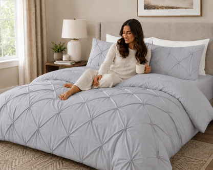 Alexander Pintuck Pinch Pleated Duvet Cover Set – Easy Care Microfibre Bedding | Night Zone