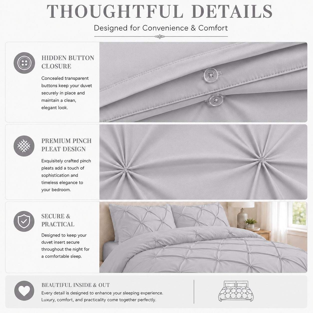 Alexander Pintuck Pinch Pleated Duvet Cover Set – Easy Care Microfibre Bedding | Night Zone