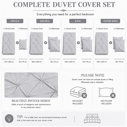 Alexander Pintuck Pinch Pleated Duvet Cover Set – Easy Care Microfibre Bedding | Night Zone