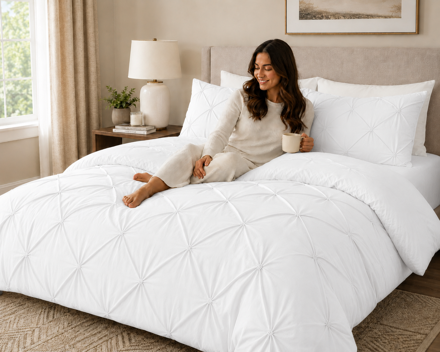 Alexander Pintuck Pinch Pleated Duvet Cover Set – Easy Care Microfibre Bedding | Night Zone