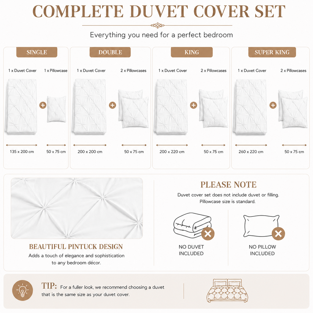 Alexander Pintuck Pinch Pleated Duvet Cover Set – Easy Care Microfibre Bedding | Night Zone