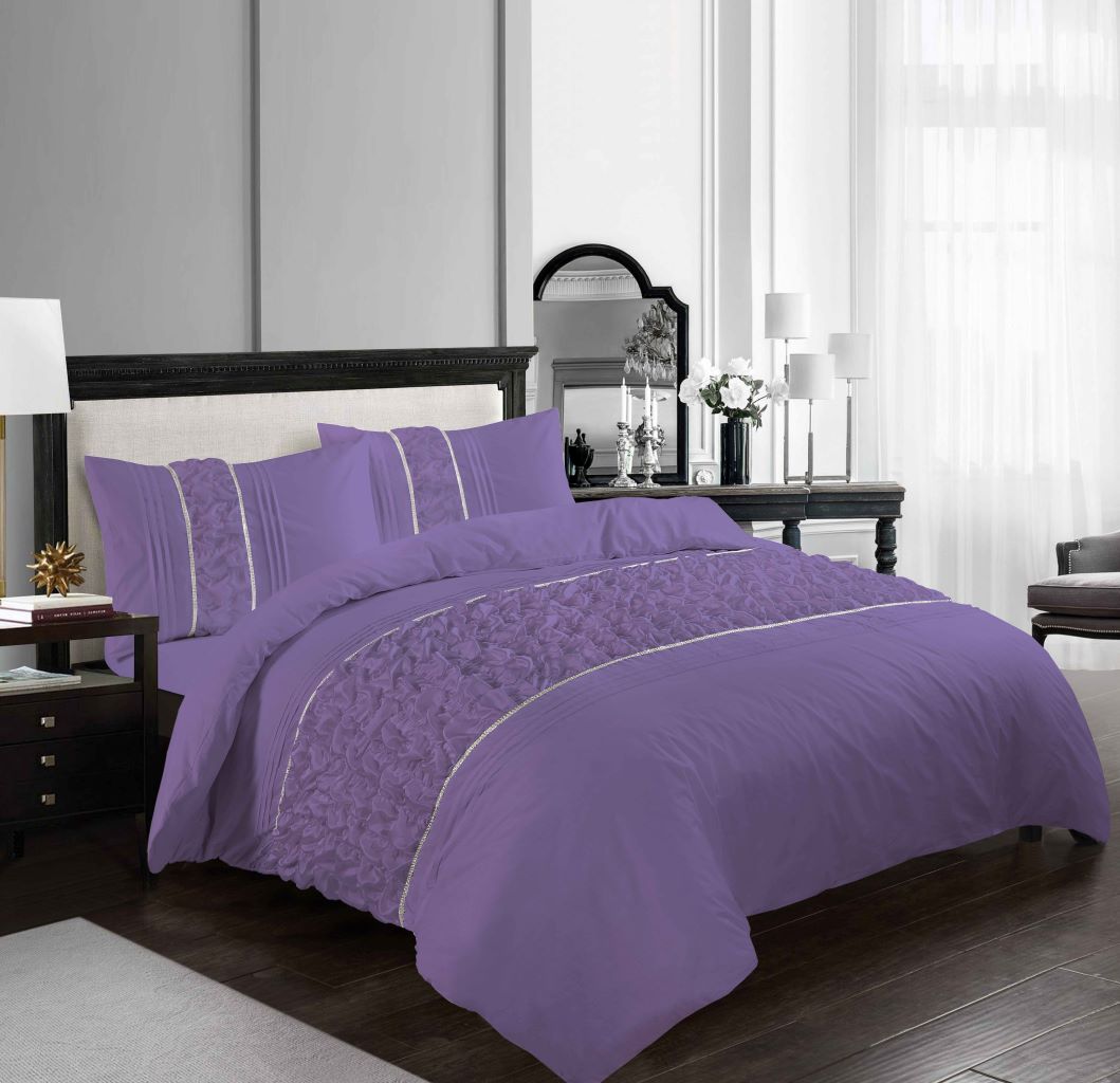 Aurora Ruffled Diamond Lace Sequin Polycotton Duvet Cover Set – Luxury Bedding | Night Zone