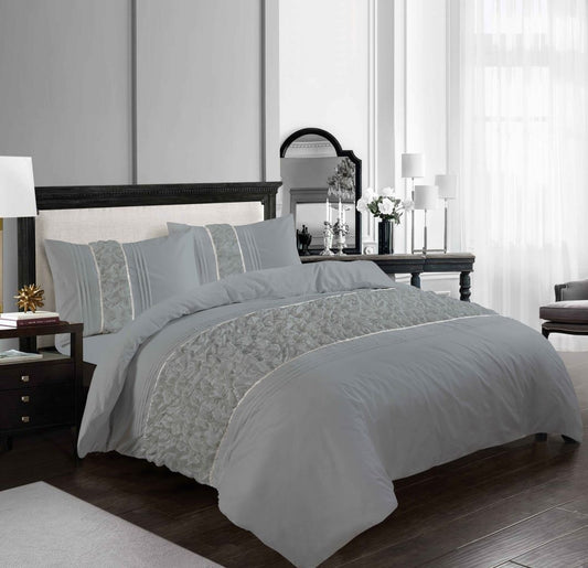 Aurora Ruffled Diamond Lace Sequin Polycotton Duvet Cover Set – Luxury Bedding | Night Zone