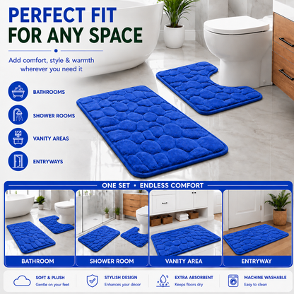 Pebble Stone Bath Mat Set – Soft Absorbent Non Slip Bathroom Rug Set | Night Zone