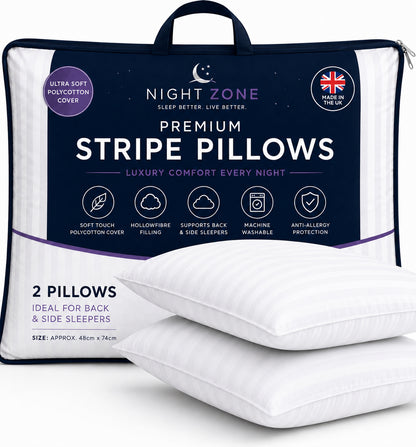 Satin Stripe Pillows – Soft Hollow Fibre Hotel Quality Pillows | Night Zone