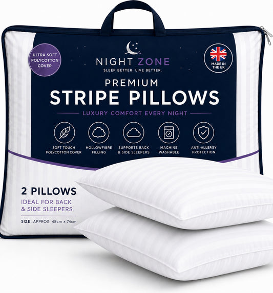 Satin Stripe Pillows – Soft Hollow Fibre Hotel Quality Pillows | Night Zone