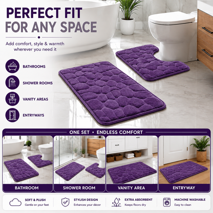 Pebble Stone Bath Mat Set – Soft Absorbent Non Slip Bathroom Rug Set | Night Zone