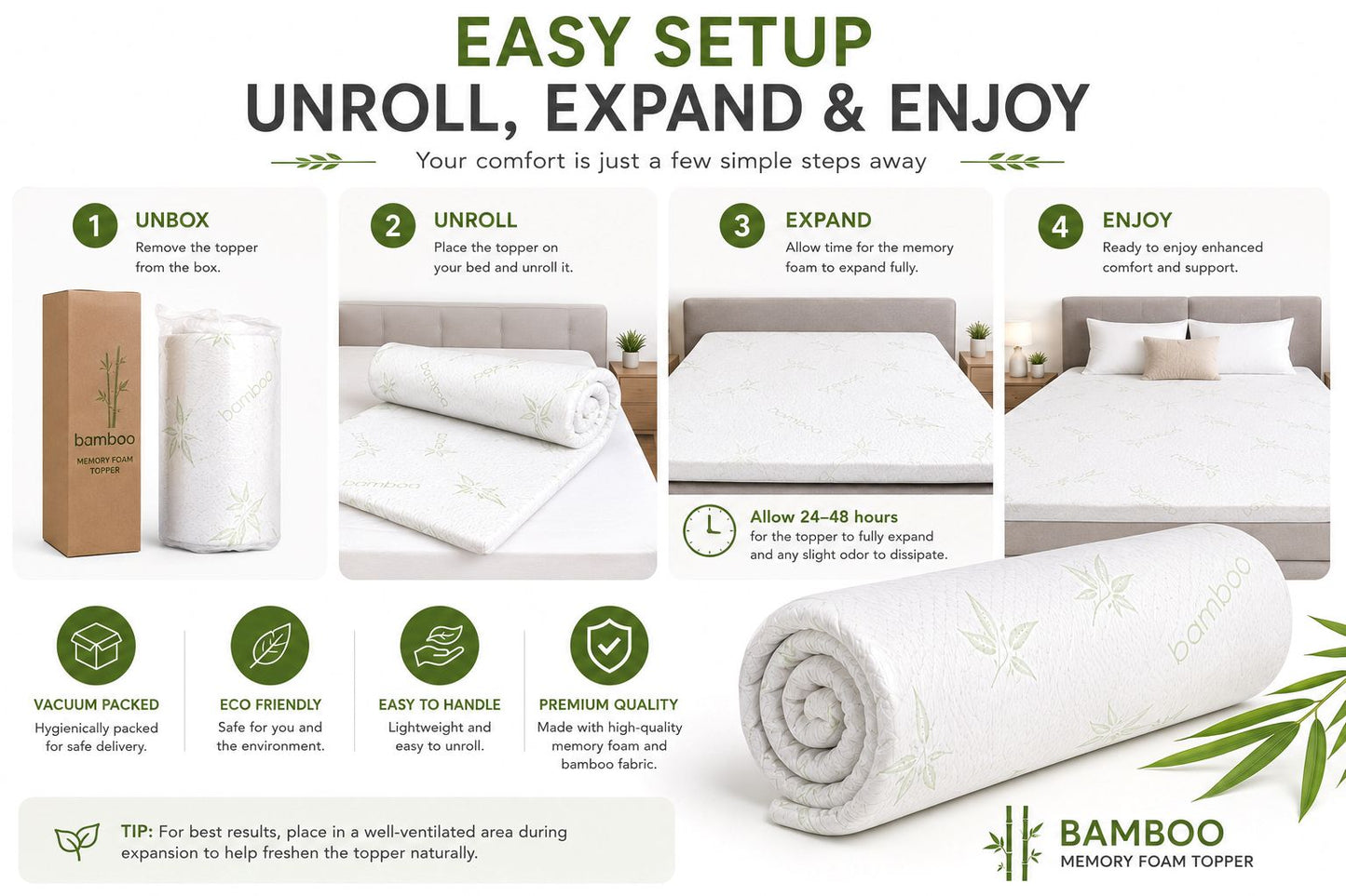 Bamboo Memory Foam Mattress Topper – Orthopaedic Pressure Relief Comfort | Night Zone