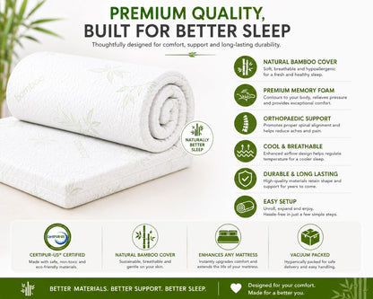 Bamboo Memory Foam Mattress Topper – Orthopaedic Pressure Relief Comfort | Night Zone