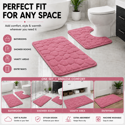 Pebble Stone Bath Mat Set – Soft Absorbent Non Slip Bathroom Rug Set | Night Zone