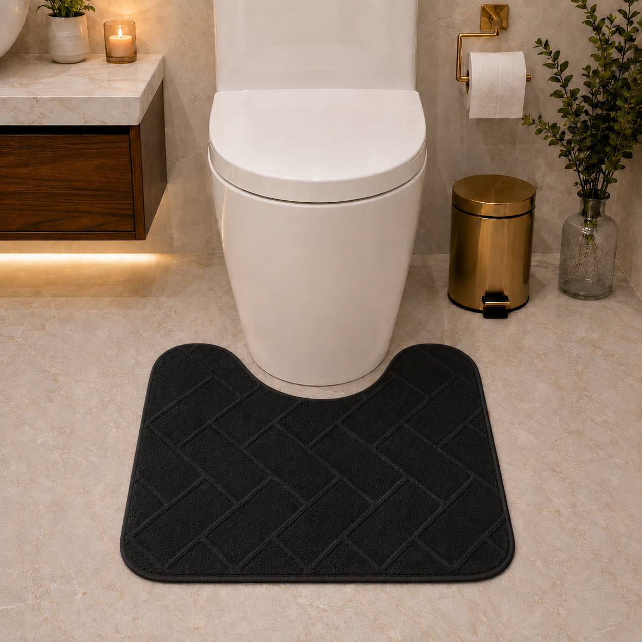 Memory Foam Bath Mat Set – Block Bricks Non Slip Bathroom Rug | Night Zone