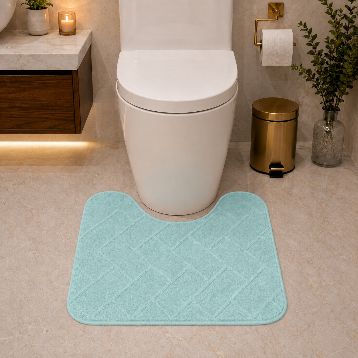 Memory Foam Bath Mat Set – Block Bricks Non Slip Bathroom Rug | Night Zone