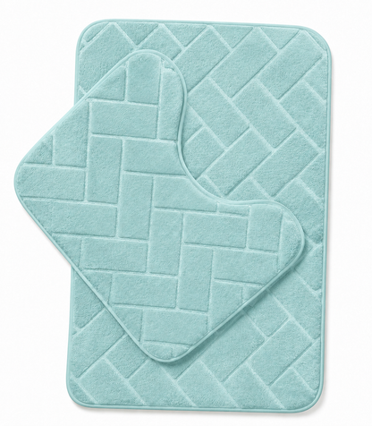 Memory Foam Bath Mat Set – Block Bricks Non Slip Bathroom Rug | Night Zone