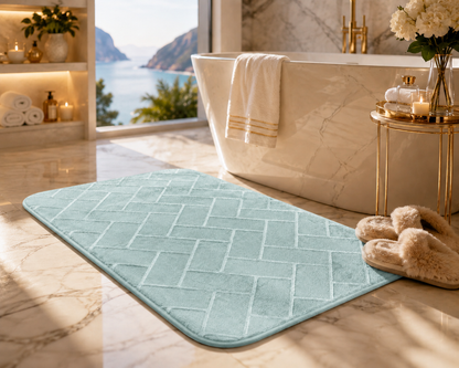 Memory Foam Bath Mat Set – Block Bricks Non Slip Bathroom Rug | Night Zone