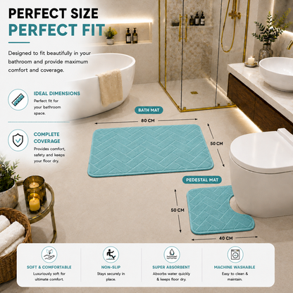 Memory Foam Bath Mat Set – Block Bricks Non Slip Bathroom Rug | Night Zone