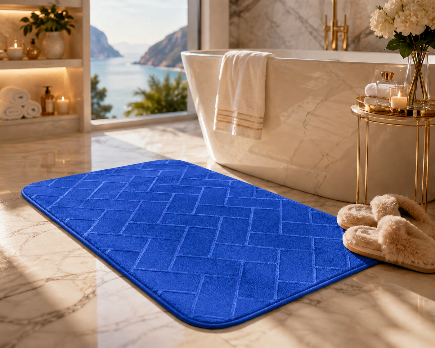 Memory Foam Bath Mat Set – Block Bricks Non Slip Bathroom Rug | Night Zone