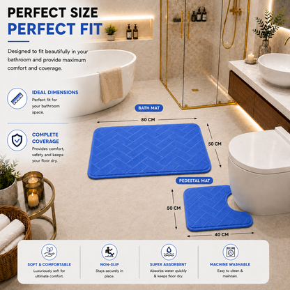 Memory Foam Bath Mat Set – Block Bricks Non Slip Bathroom Rug | Night Zone