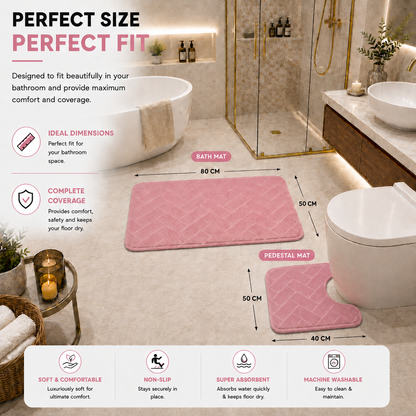 Memory Foam Bath Mat Set – Block Bricks Non Slip Bathroom Rug | Night Zone