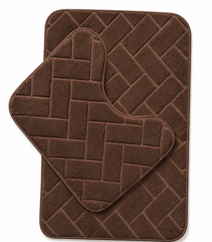 Memory Foam Bath Mat Set – Block Bricks Non Slip Bathroom Rug | Night Zone