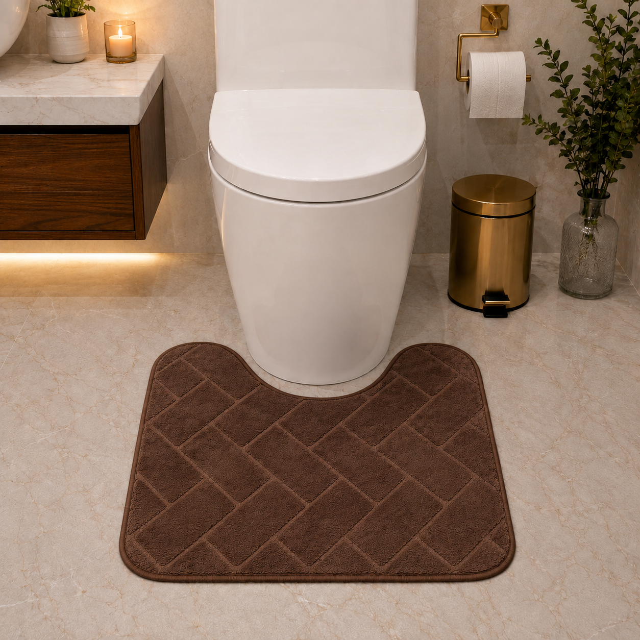 Memory Foam Bath Mat Set – Block Bricks Non Slip Bathroom Rug | Night Zone