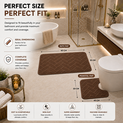 Memory Foam Bath Mat Set – Block Bricks Non Slip Bathroom Rug | Night Zone