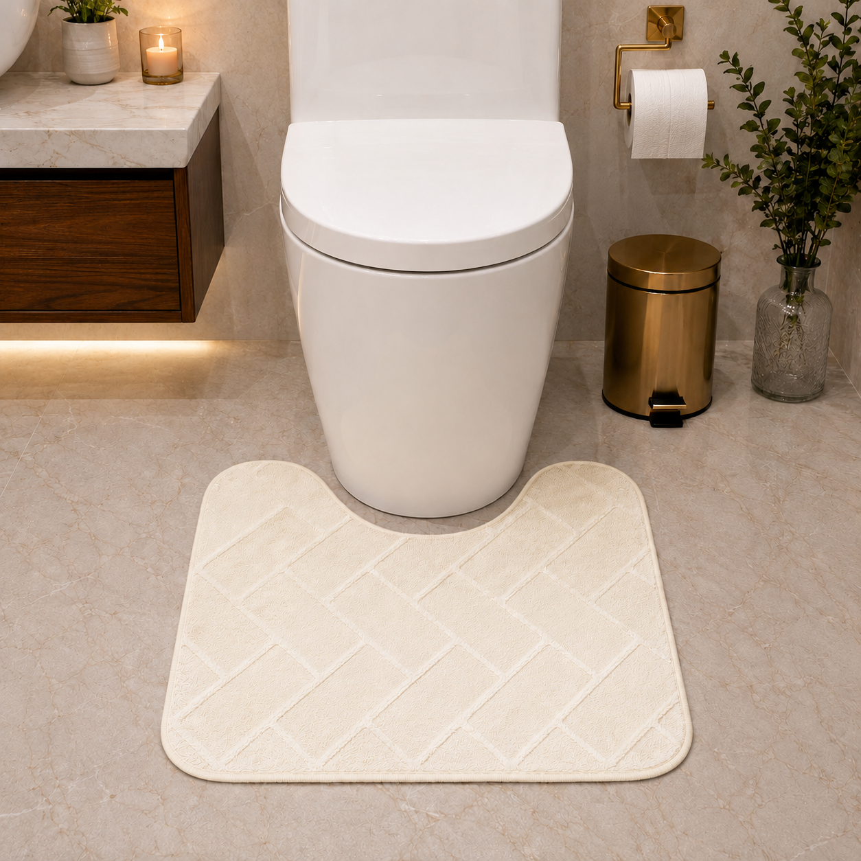 Memory Foam Bath Mat Set – Block Bricks Non Slip Bathroom Rug | Night Zone