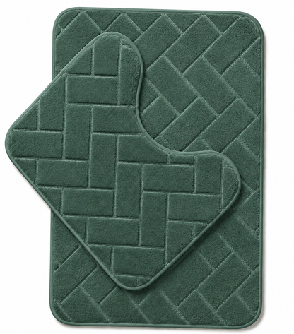 Memory Foam Bath Mat Set – Block Bricks Non Slip Bathroom Rug | Night Zone