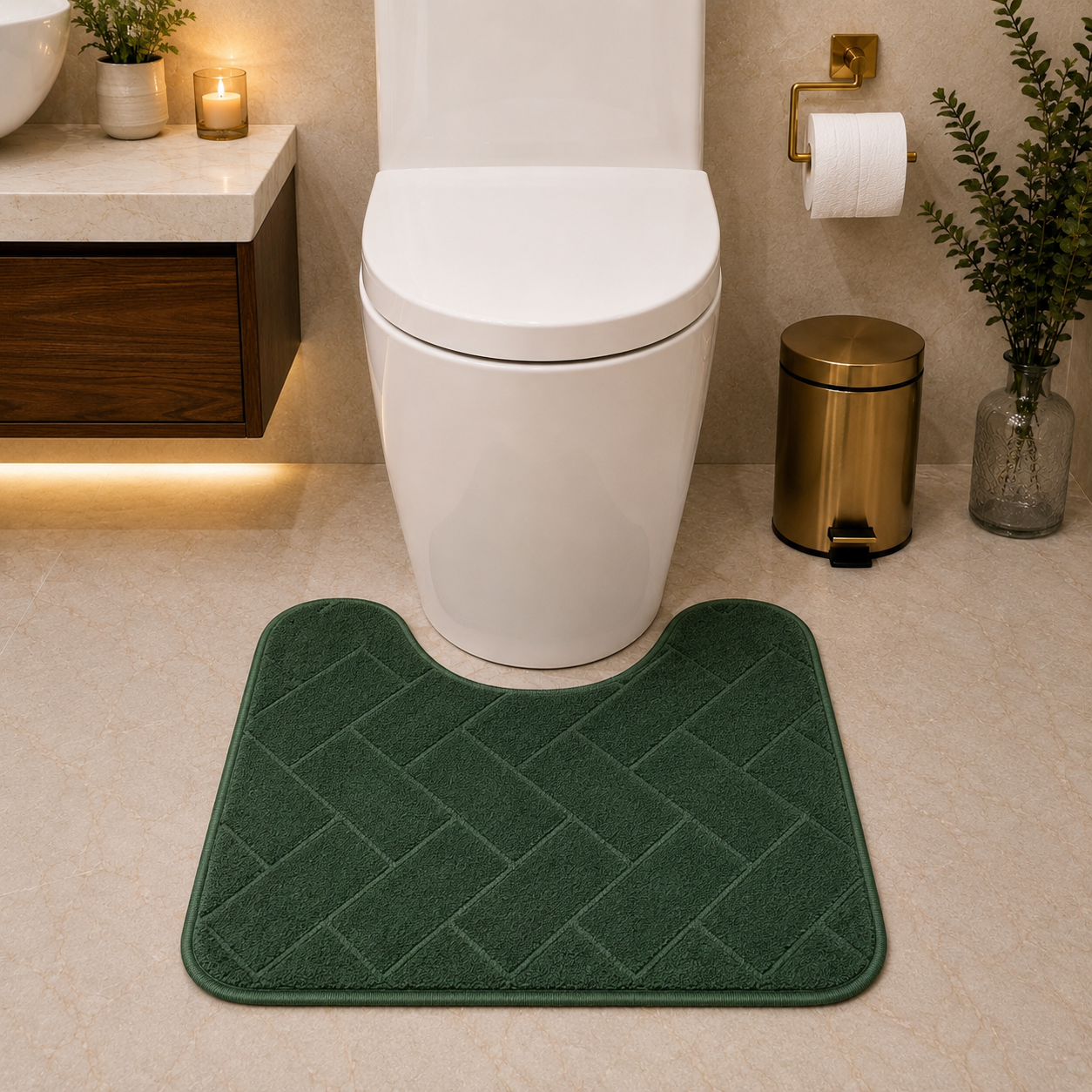Memory Foam Bath Mat Set – Block Bricks Non Slip Bathroom Rug | Night Zone