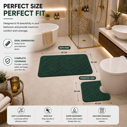 Memory Foam Bath Mat Set – Block Bricks Non Slip Bathroom Rug | Night Zone